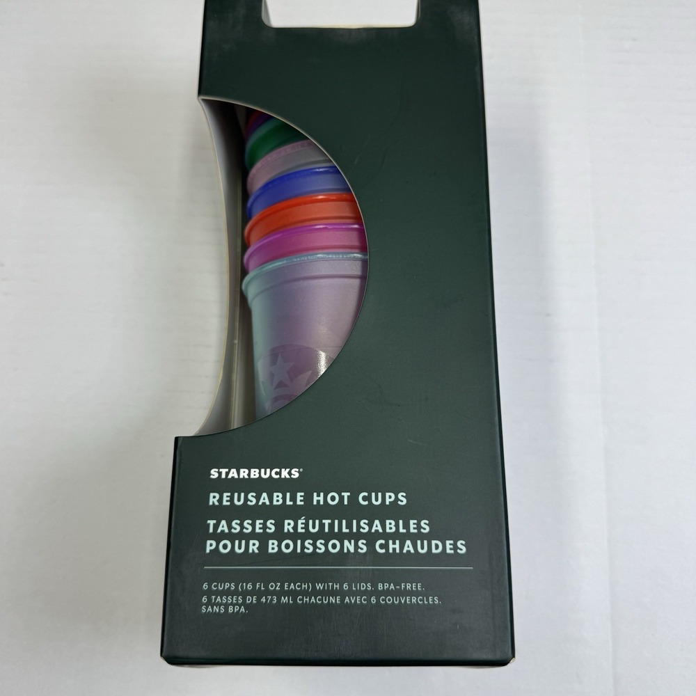 Starbucks VIBRANT Colors 6 Hot Cups & Lids Set (NEW IN BOX) (Summer 2021)